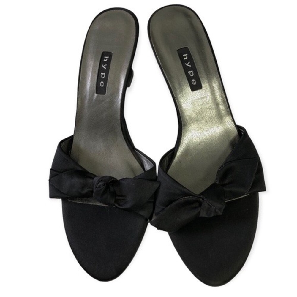 Hype Black Satin Leather Bow Front Wedge Sandal